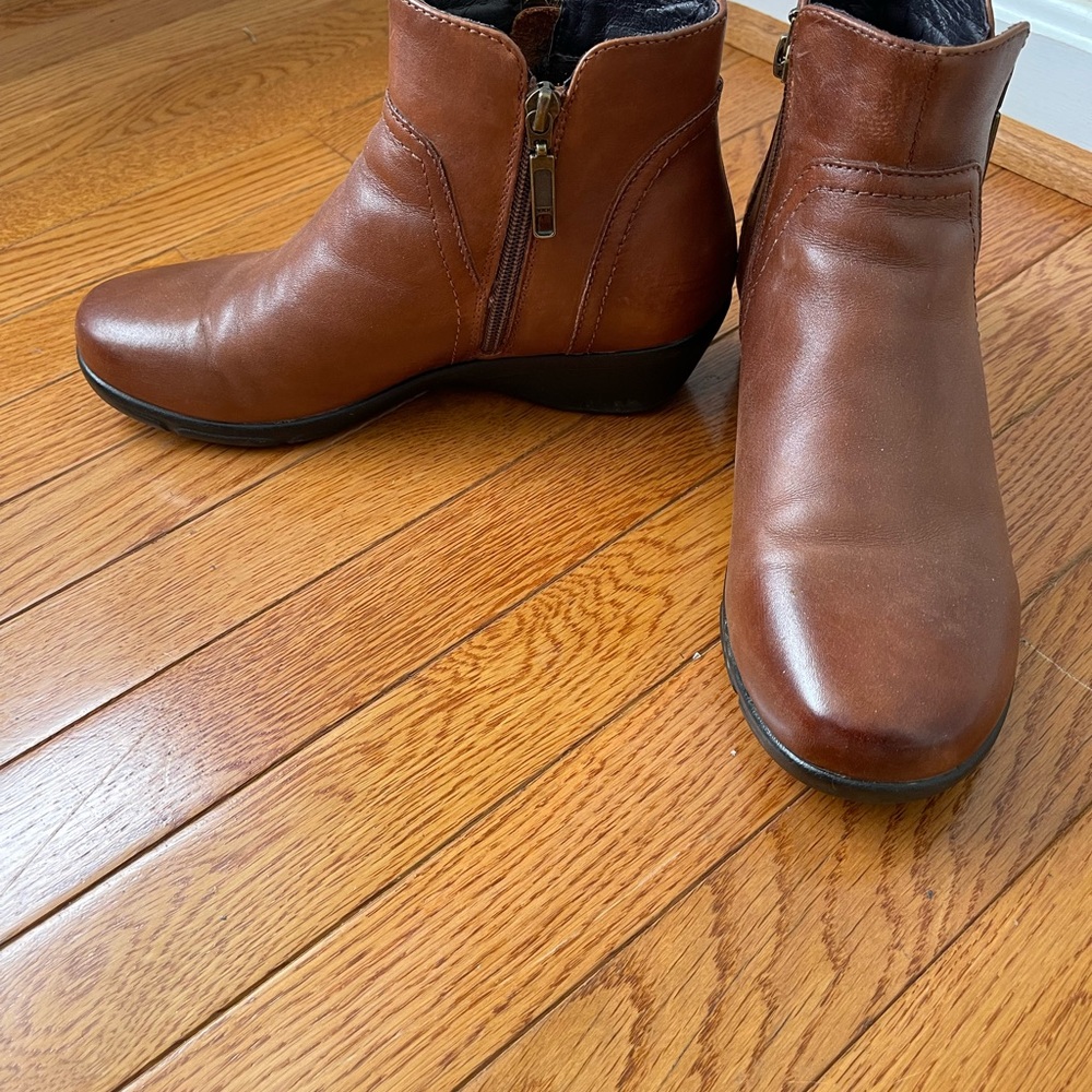 Classic Brown Leather Ankle Booties with Side Zipper- like New